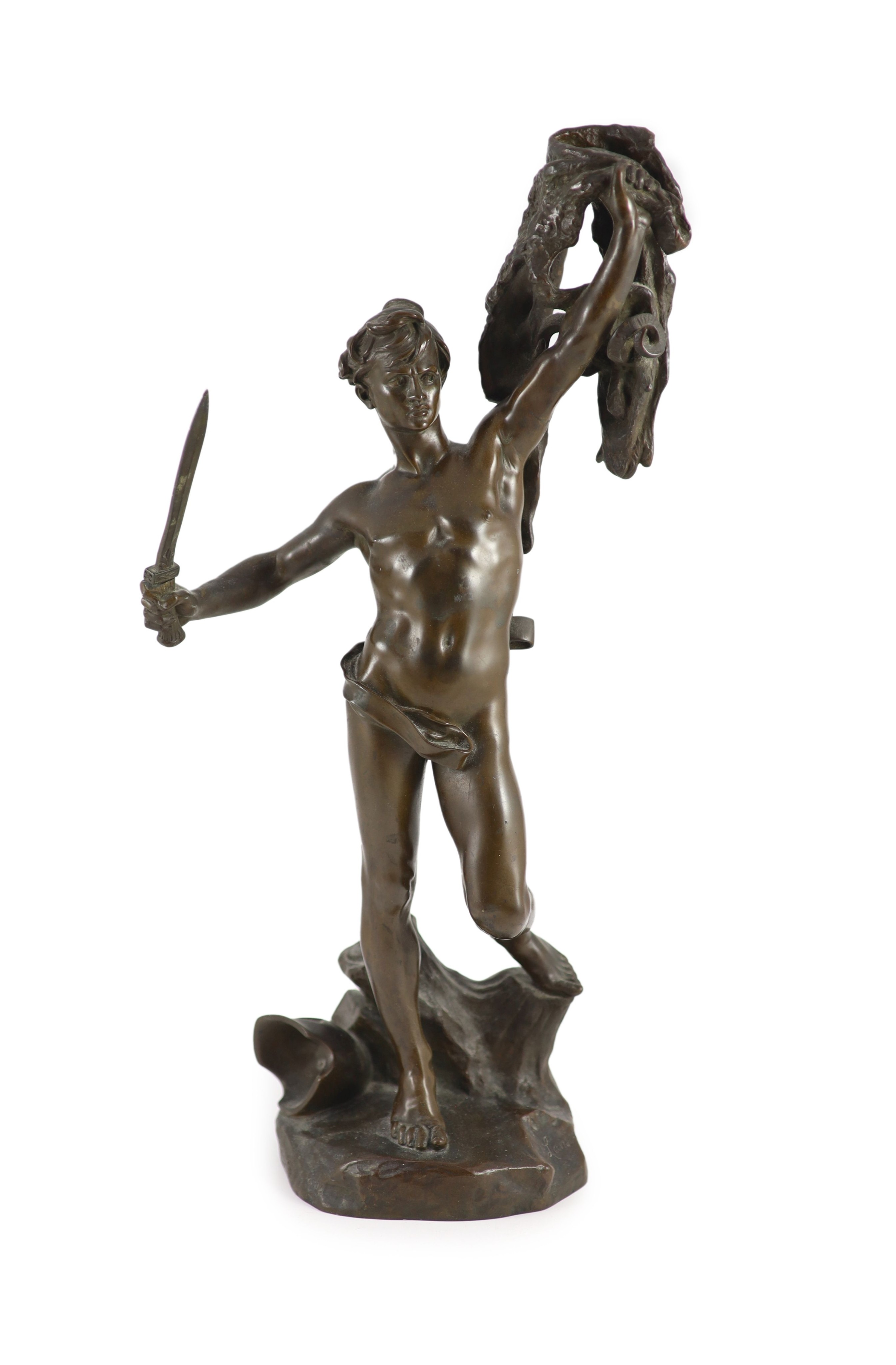 After Alfred Desire Lanson (1851-1898). A bronze figure of Jason with the golden fleece, height 50cm